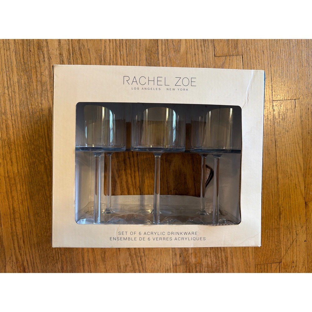 NEW Rachel Zoe Set of 6 Acrylic Drinkware Long Stem Wine Glasses 14oz BPA Free